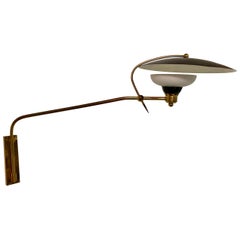 1950s Italian Brass, Enamel and Glass Swing Wall Lamp