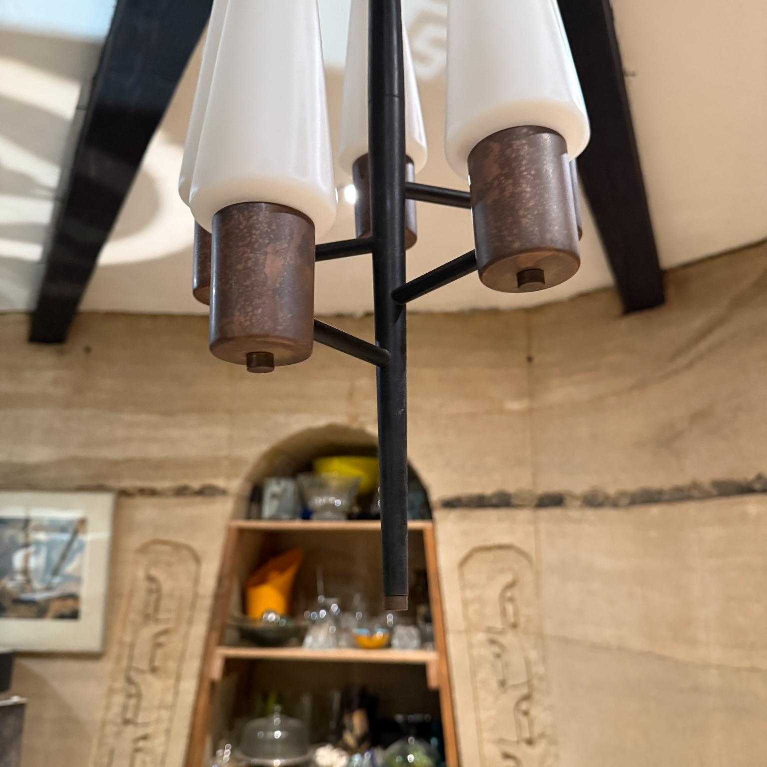 Mid-20th Century 1950s Five Light Black Chandelier Patinated Brass Italy For Sale