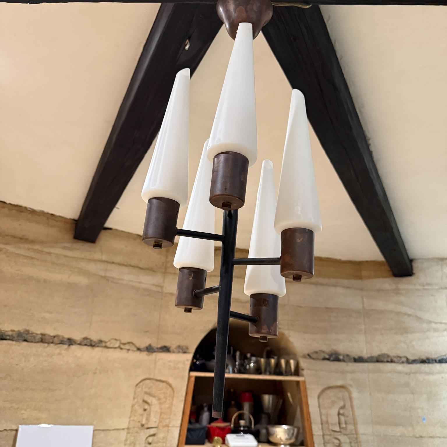 1950s Five Light Black Chandelier Patinated Brass Italy For Sale 3