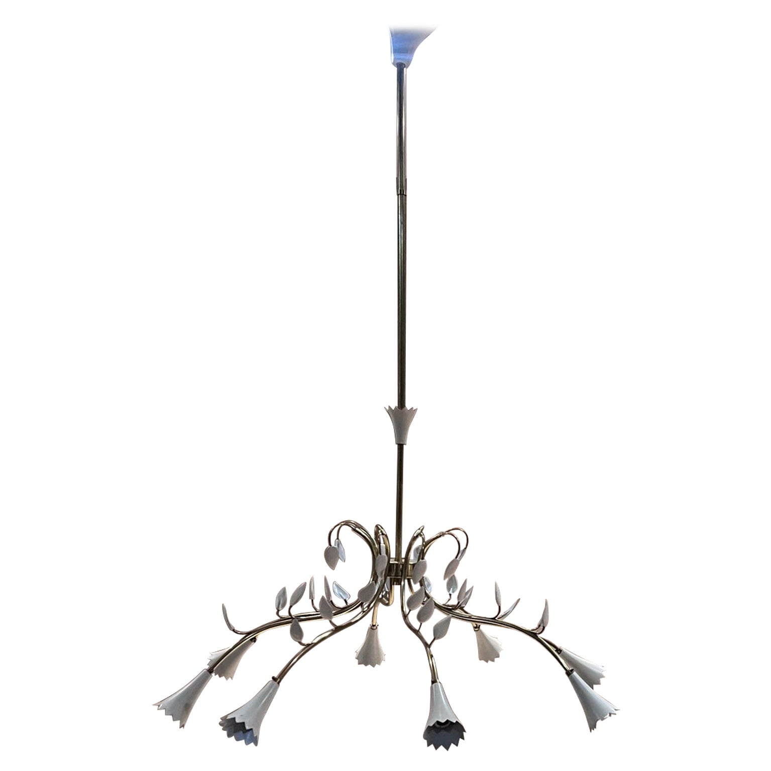 1950s Italian Brass Flower Chandelier Eight Arm Stilnovo
