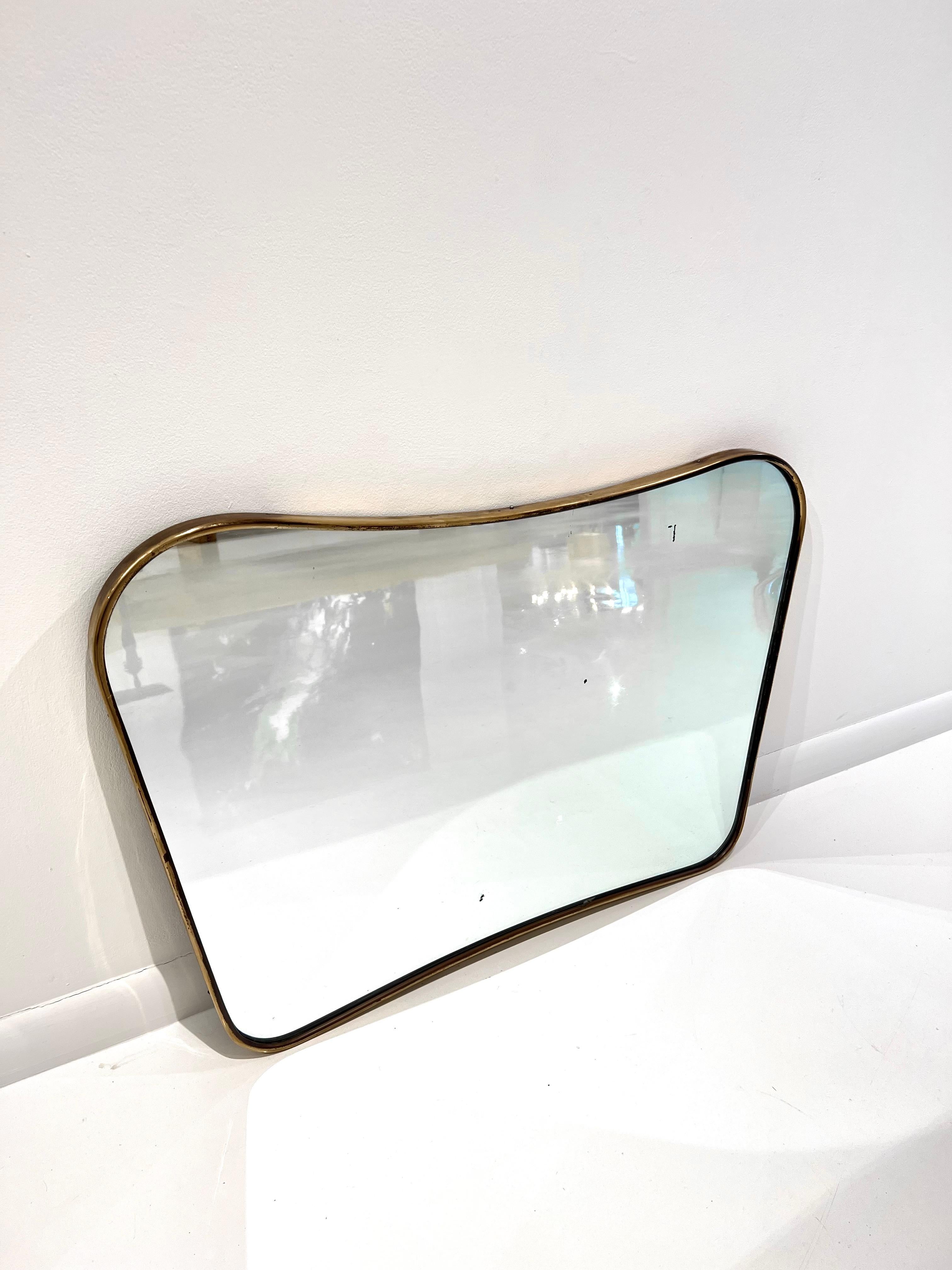 Mid-Century Modern 1950's Italian Brass Frame Mirror For Sale