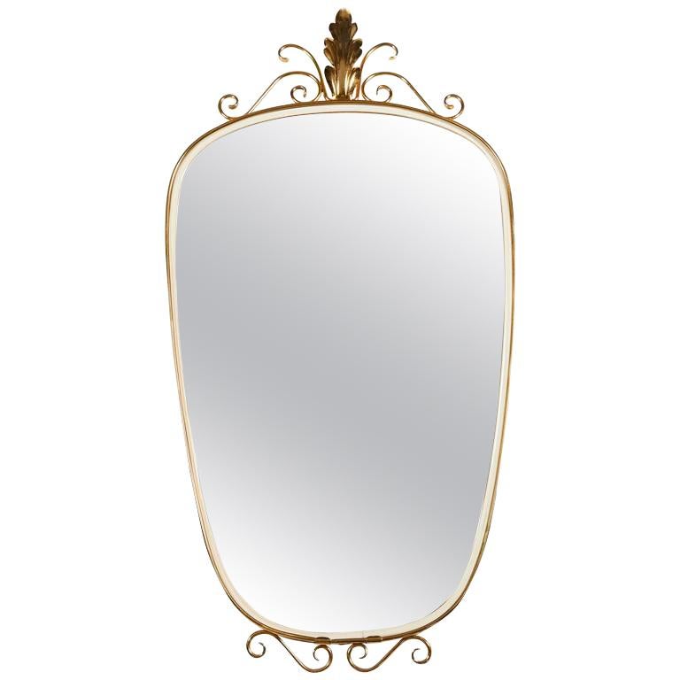 1950s Italian Brass Frame Oblong Mirror