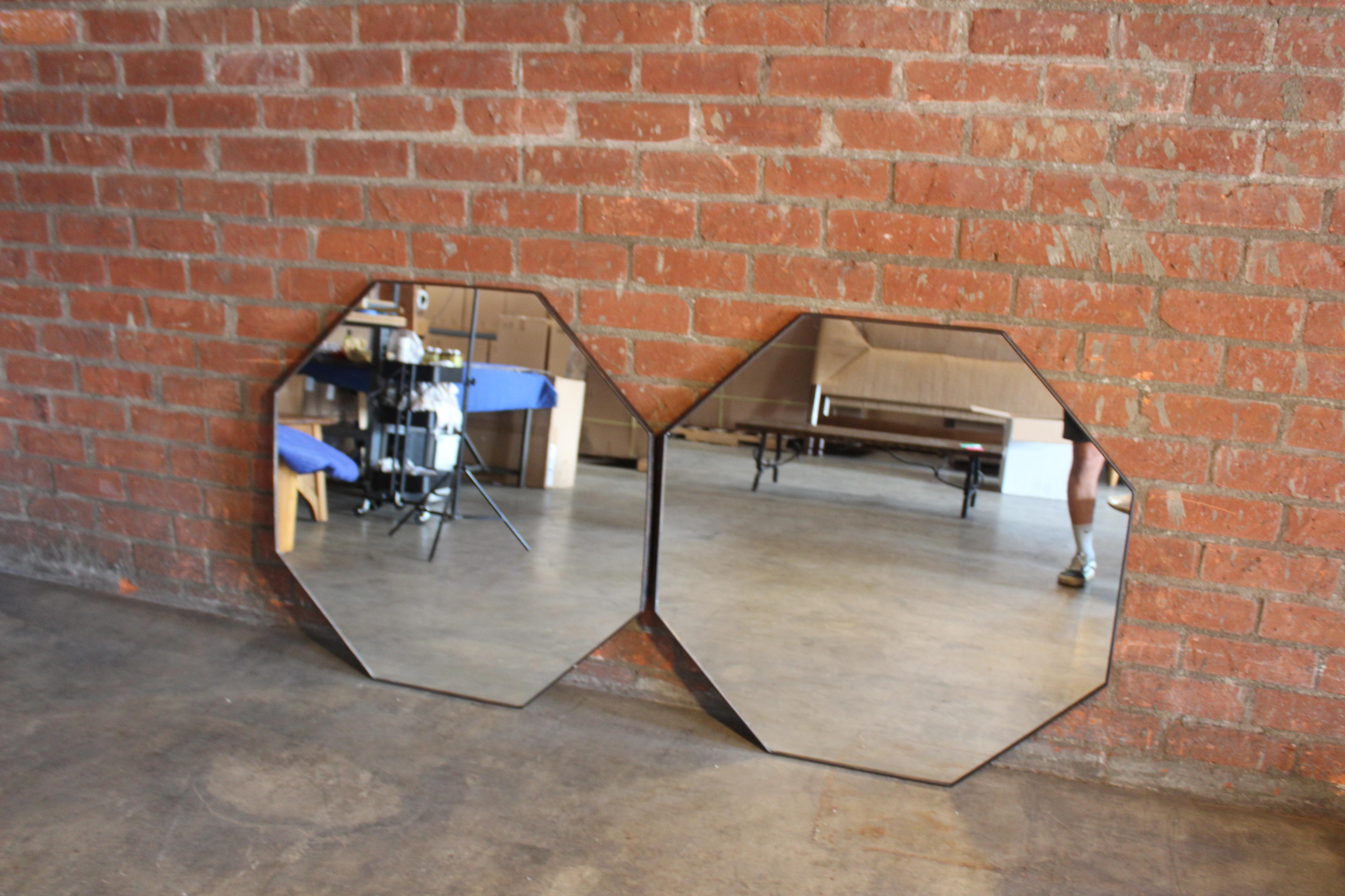 Mid-20th Century 1950s Italian Brass Framed Octagonal Mirrors, a Pair For Sale