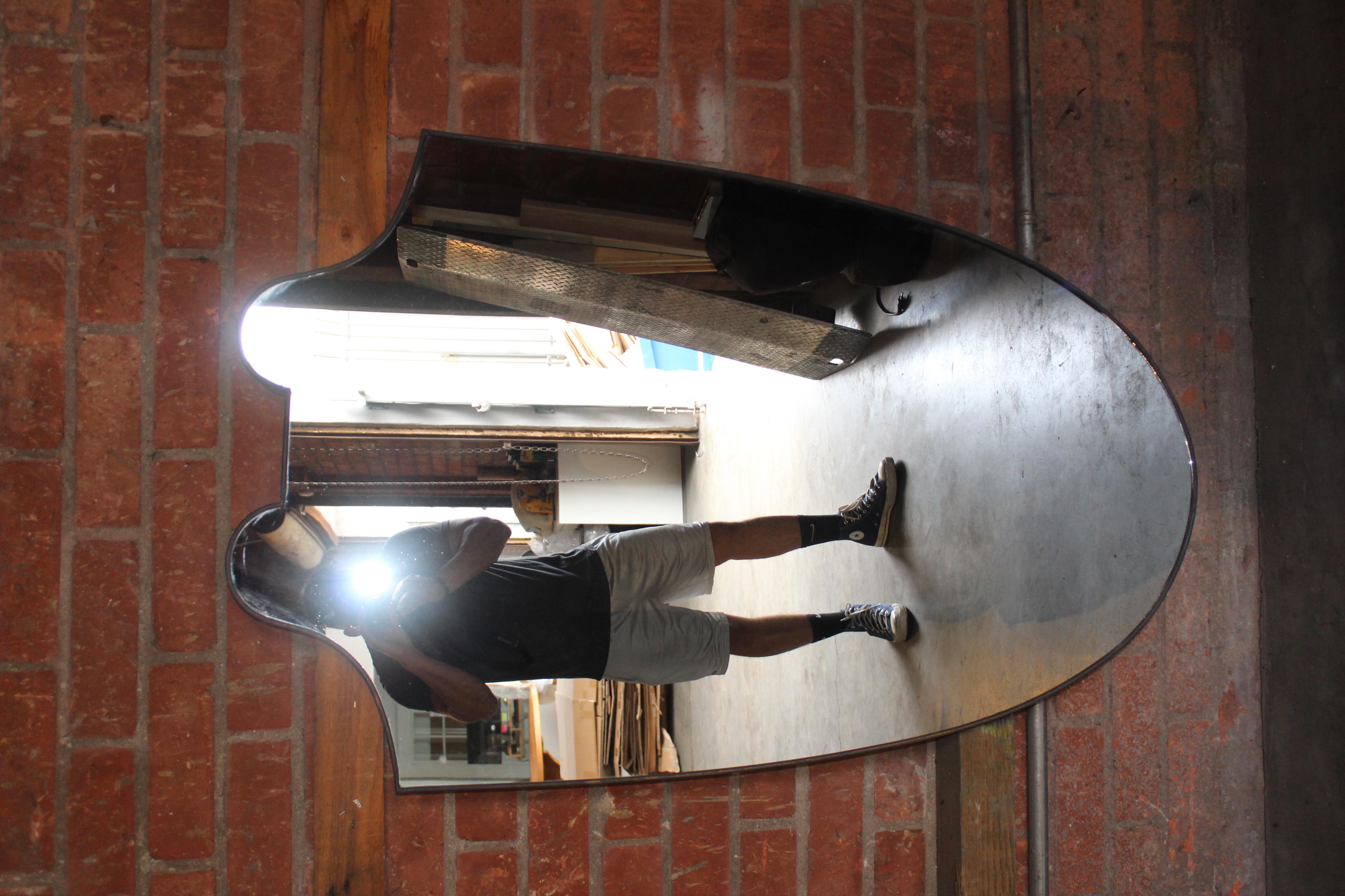 1950s Italian Brass Framed Shield Shape Wall Mirrors, a Pair For Sale 1