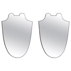 1950s Italian Brass Framed Shield Shape Wall Mirrors, a Pair