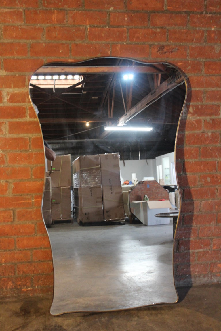 A Single Shaped Brass Mirror, Italy, 1950s For Sale at