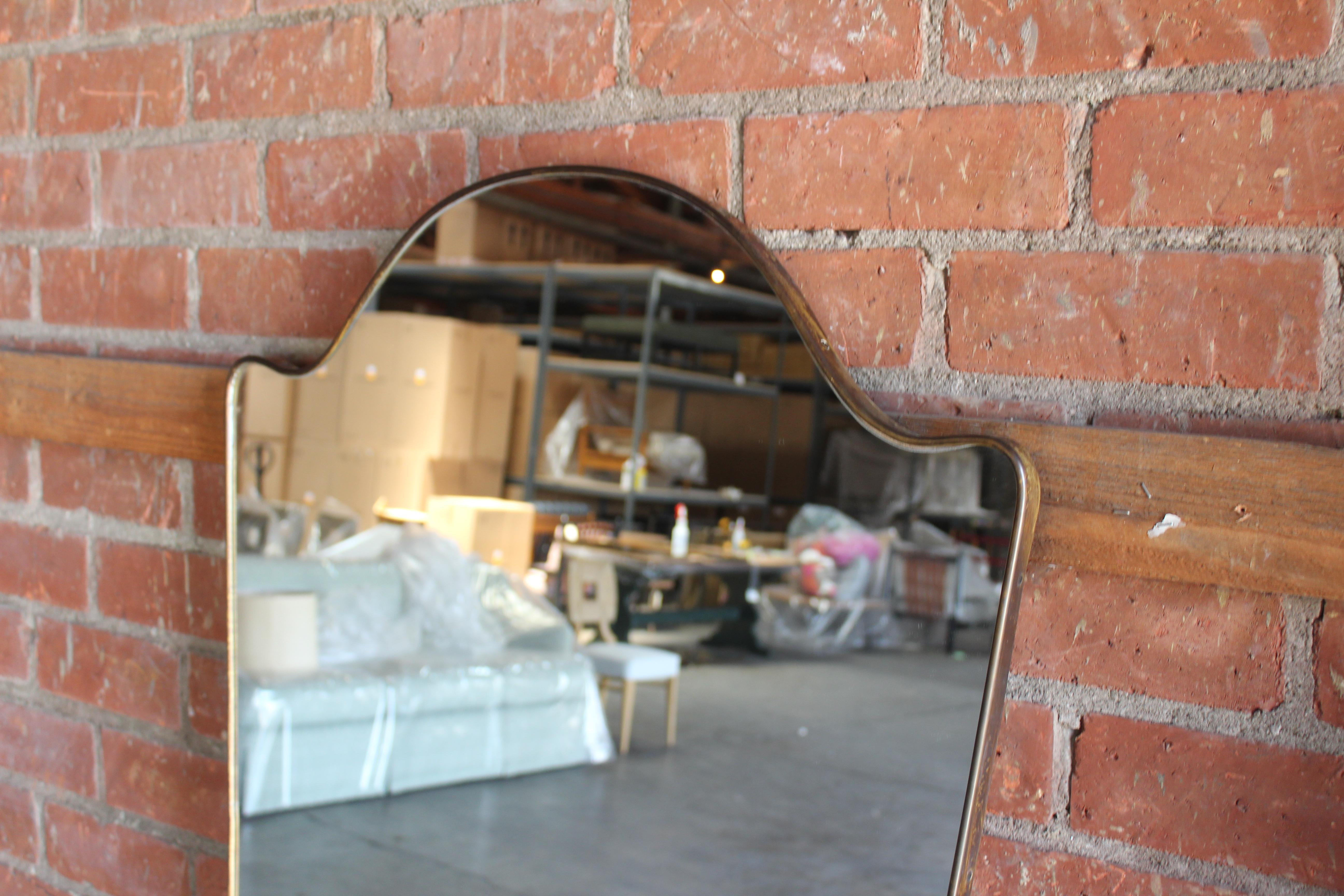 Mid-20th Century Pair of 1950s Italian Brass Framed Wall Mirrors