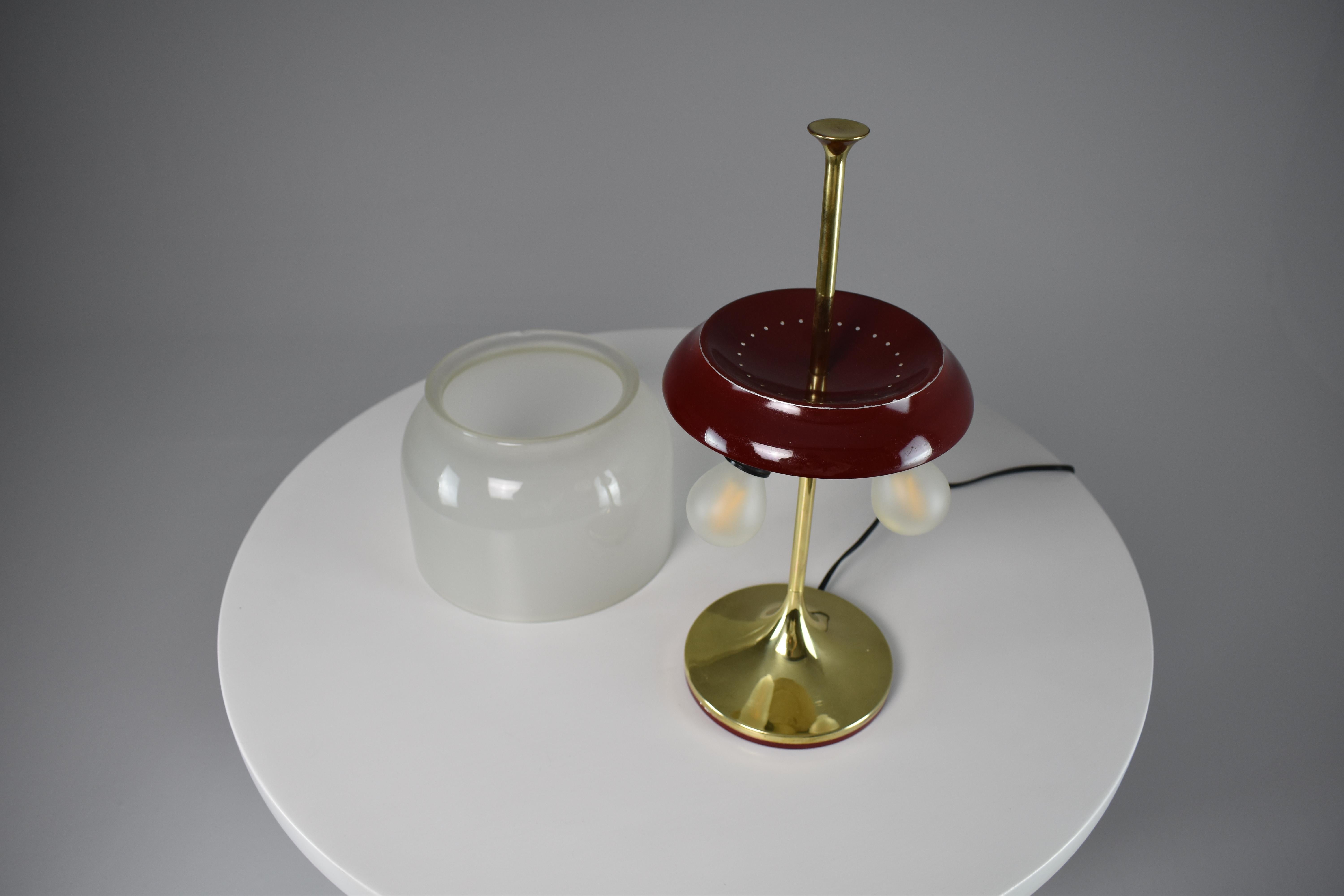 Mid-Century Modern 1950's Italian Brass Glass Table Lamp