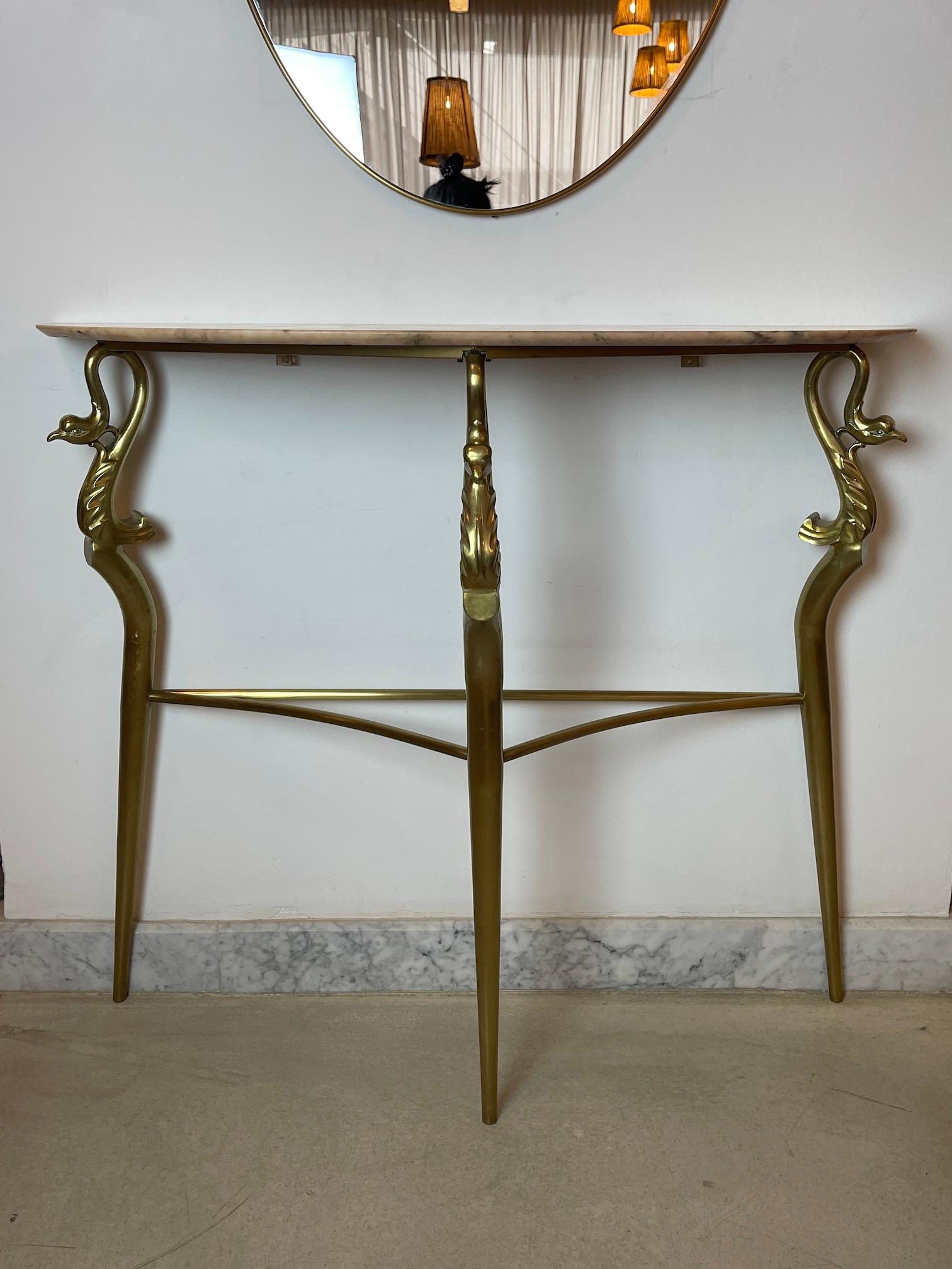 1950's Italian Brass Marble Console with Mirror For Sale 11