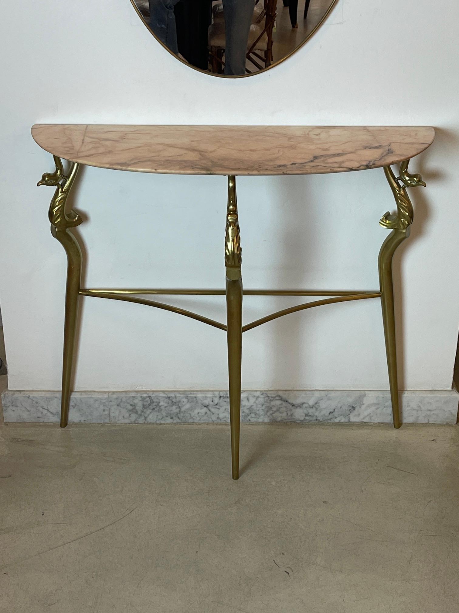1950's Italian Brass Marble Console with Mirror  For Sale 12