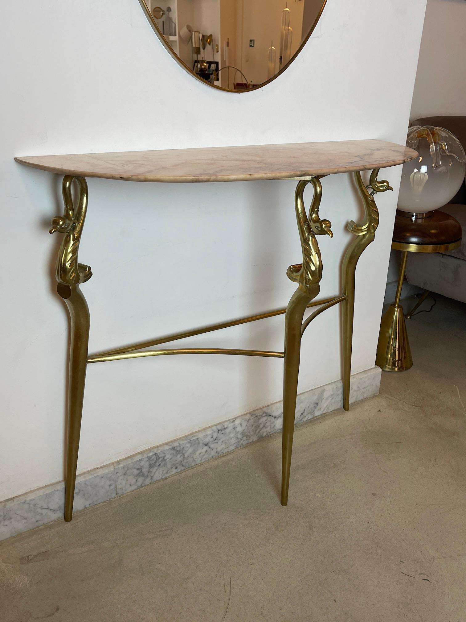 1950's Italian Brass Marble Console with Mirror  For Sale 13