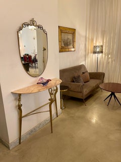 1950's Italian Brass Marble Console with Mirror
