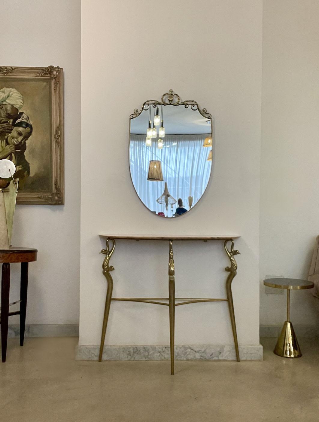 1950's Italian Brass Marble Console with Mirror  In Good Condition For Sale In Paris, FR