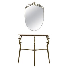 1950's Italian Brass Marble Console with Mirror