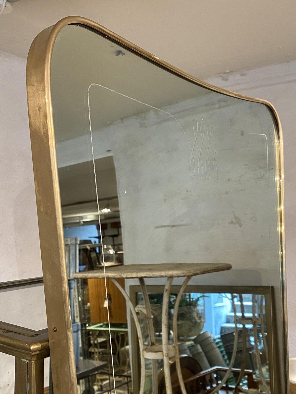 1950s Italian Brass Mirror-Etching in Mirror In Good Condition In Copenhagen K, DK