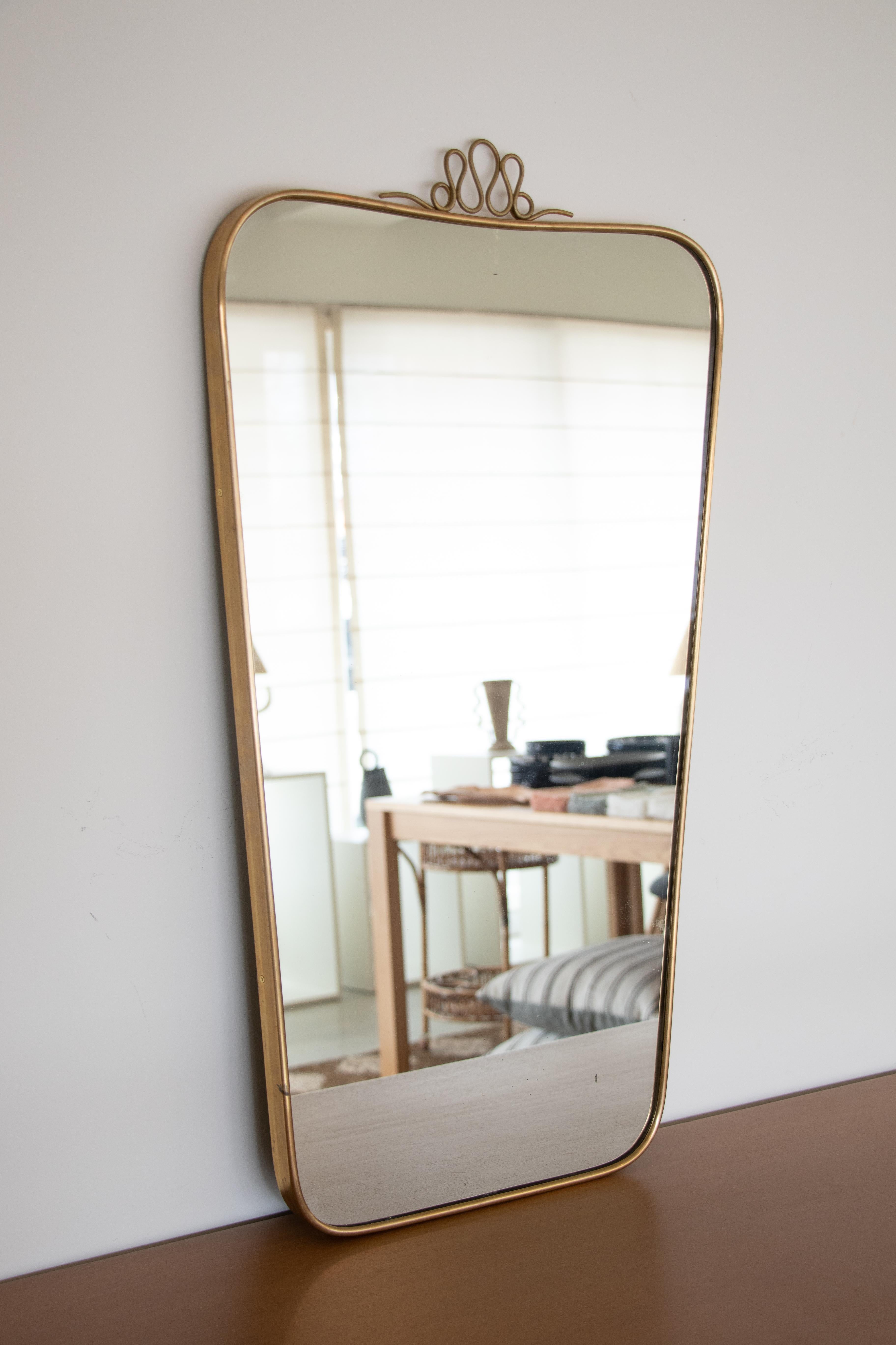 Mid-Century Modern 1950s Italian Brass Mirror in the Style of Gio Ponti