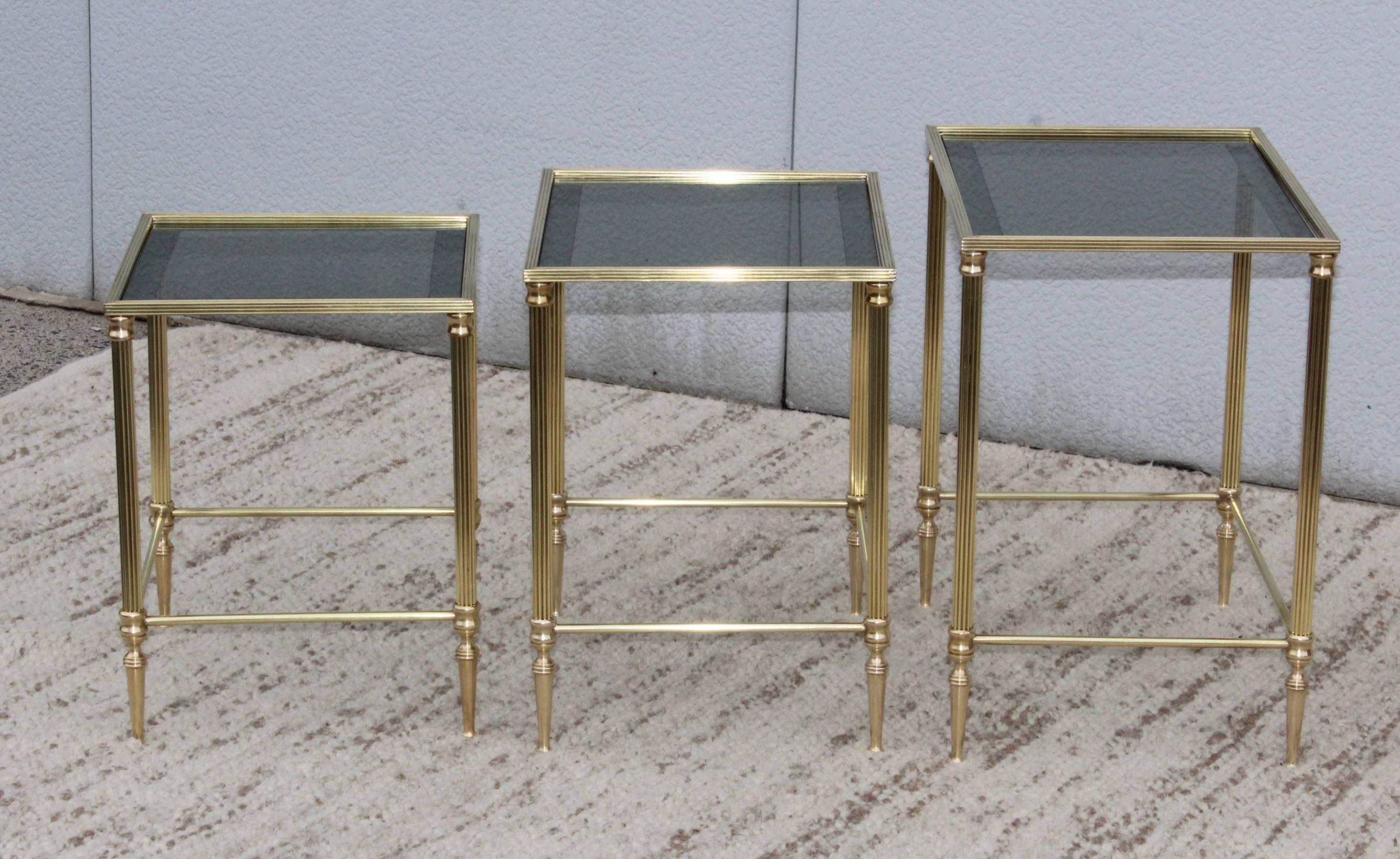 Stunning set of 1950s solid brass Mid-Century Modern Italian nesting tables.