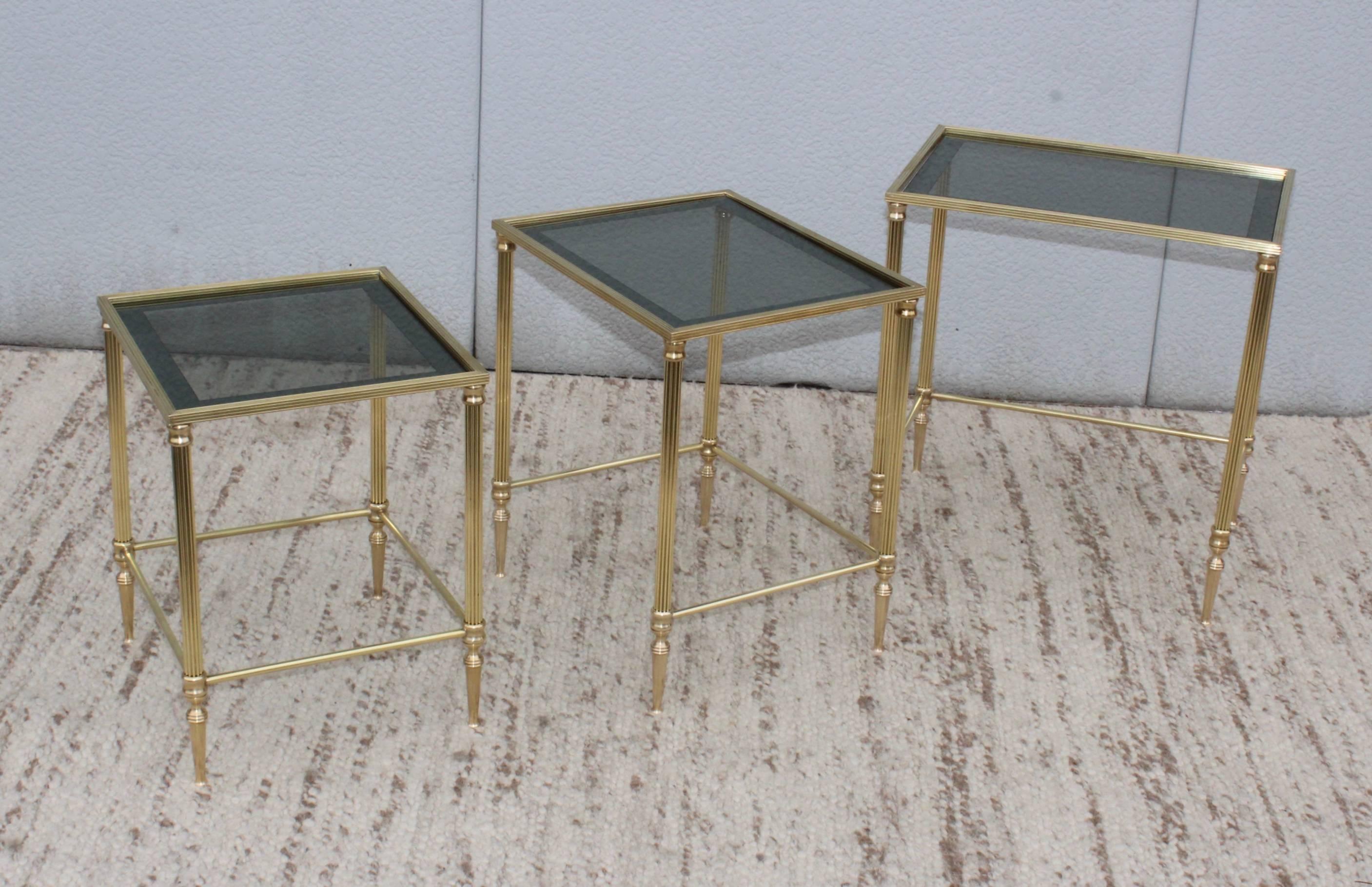 1950s Italian Brass Nesting Tables In Good Condition In New York, NY