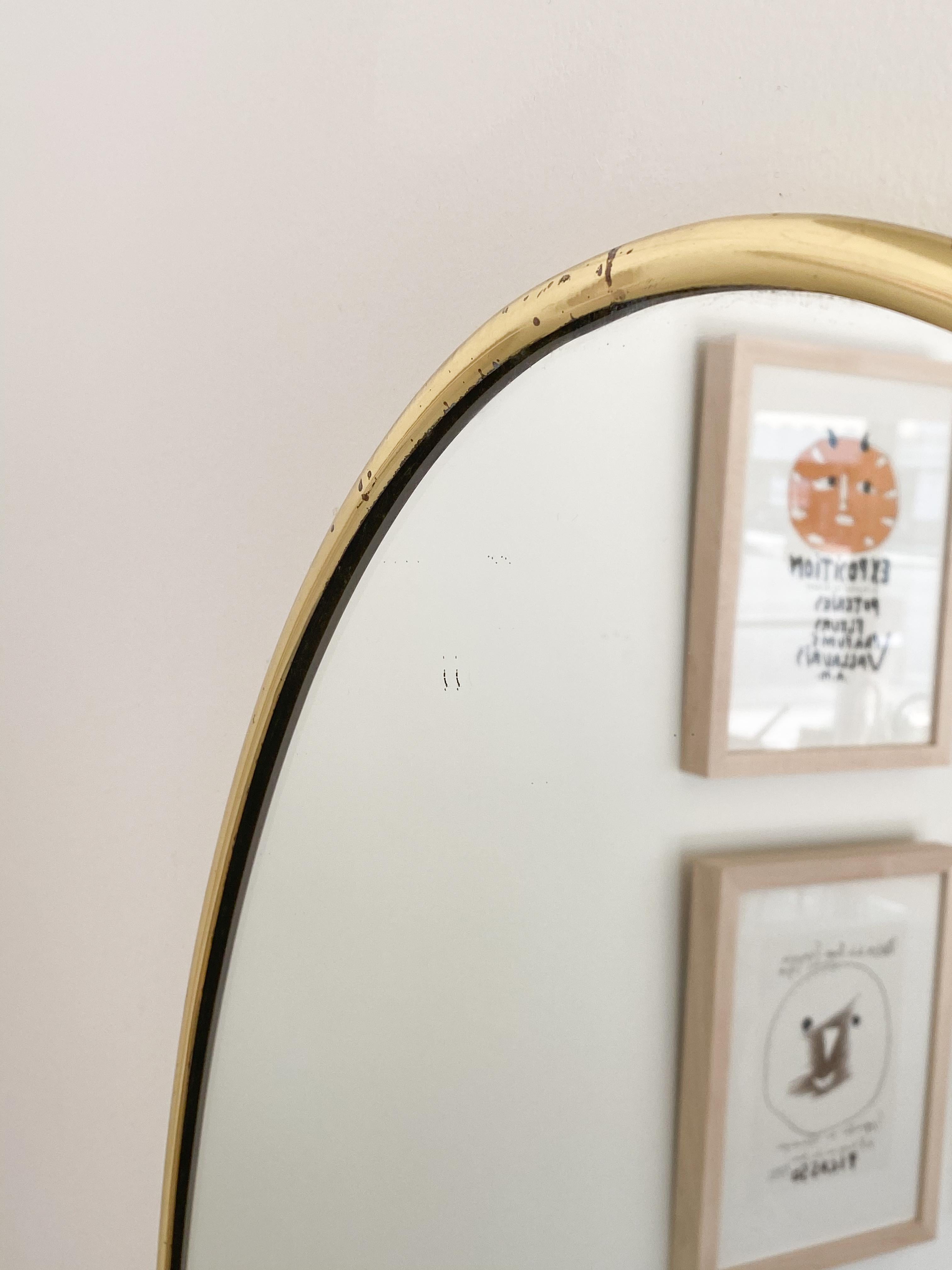 Mid-20th Century 1950s Italian Brass Oval Mirror
