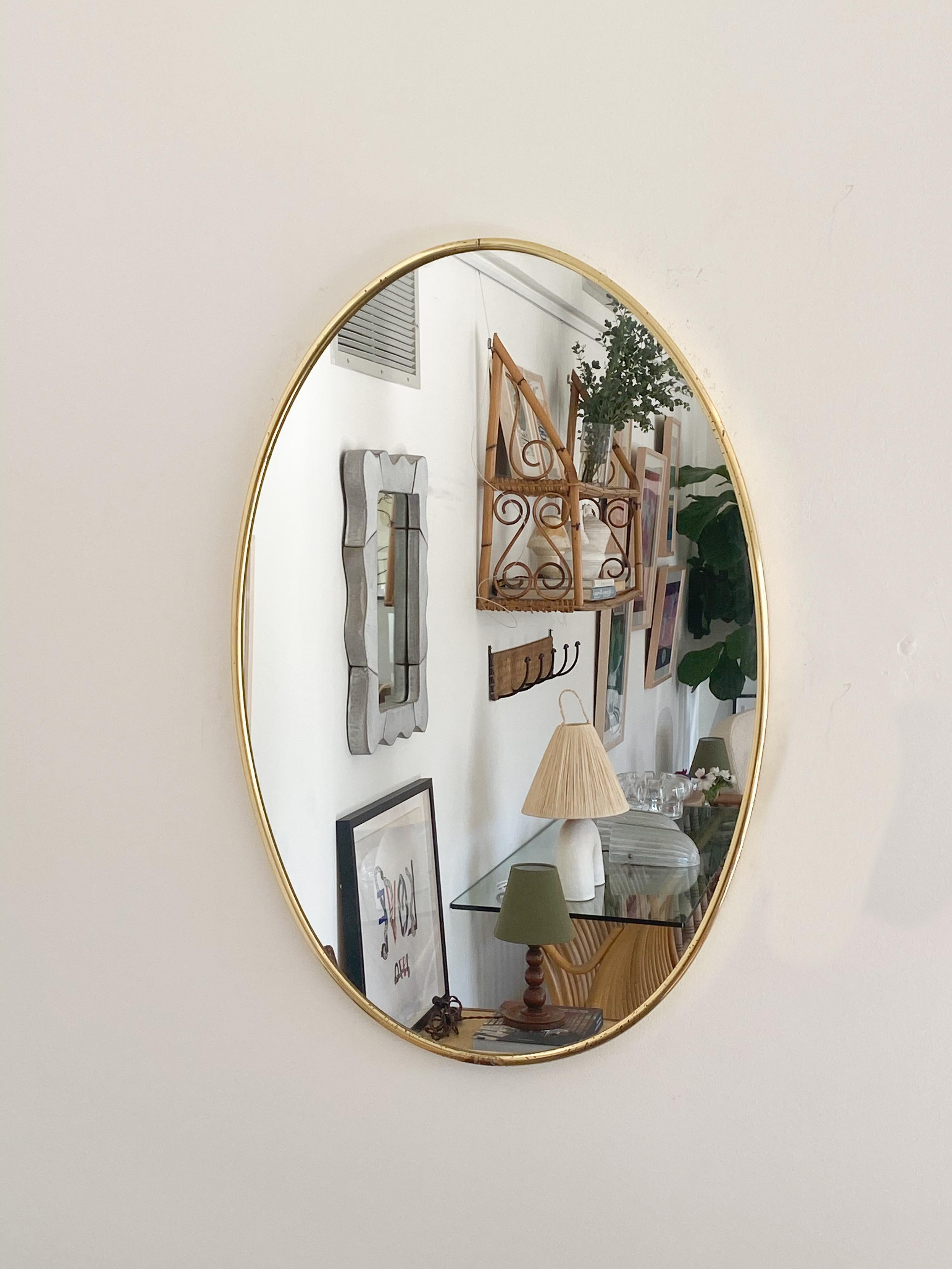 1950s Italian Brass Oval Mirror 4