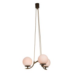 1950s Italian Brass Pendant Lamp with Opaline Glass Spheres