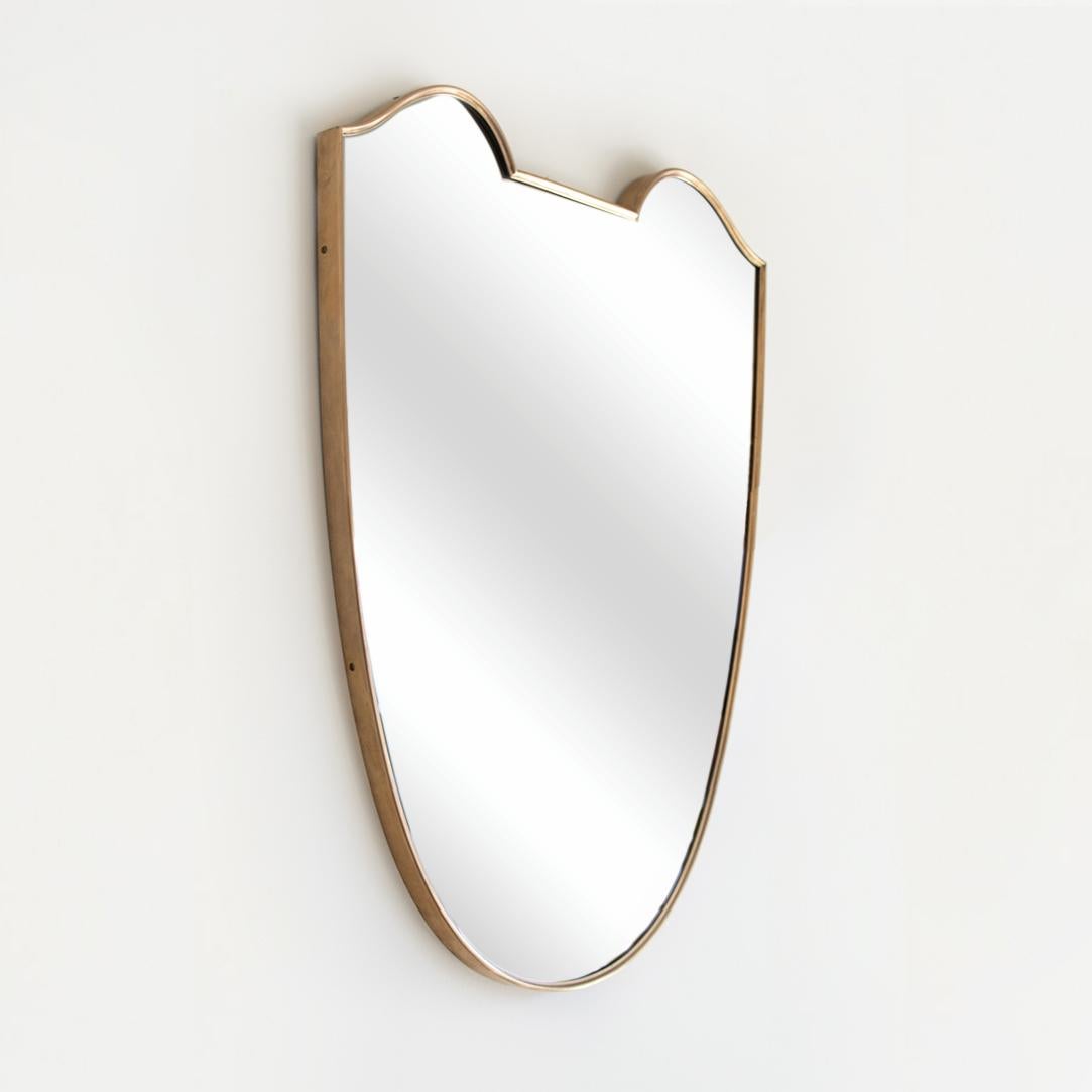 1950s Italian Brass Shield Mirror In Good Condition In Los Angeles, CA