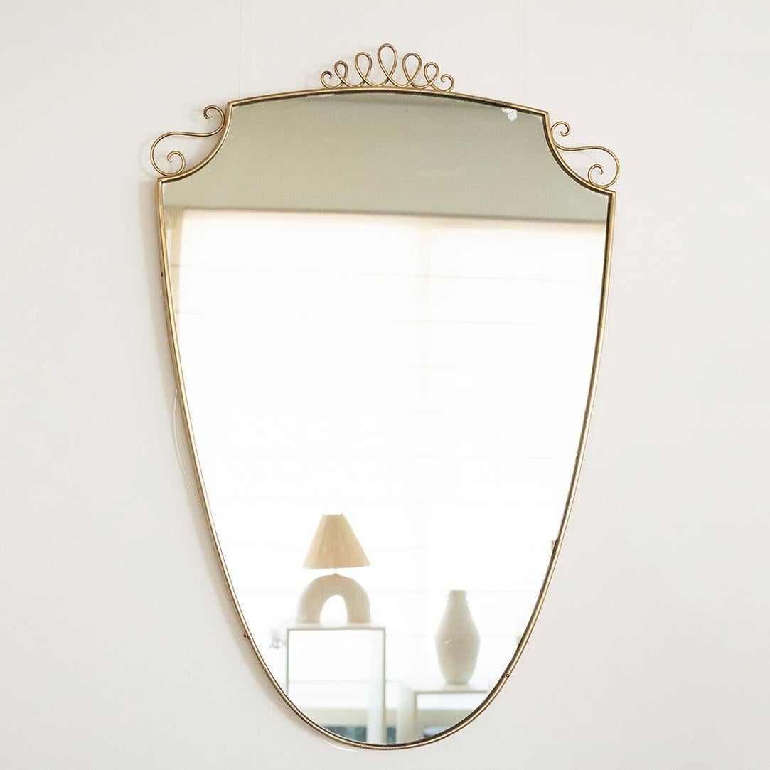1950s Italian Brass Shield Mirror with Loop Detail 8