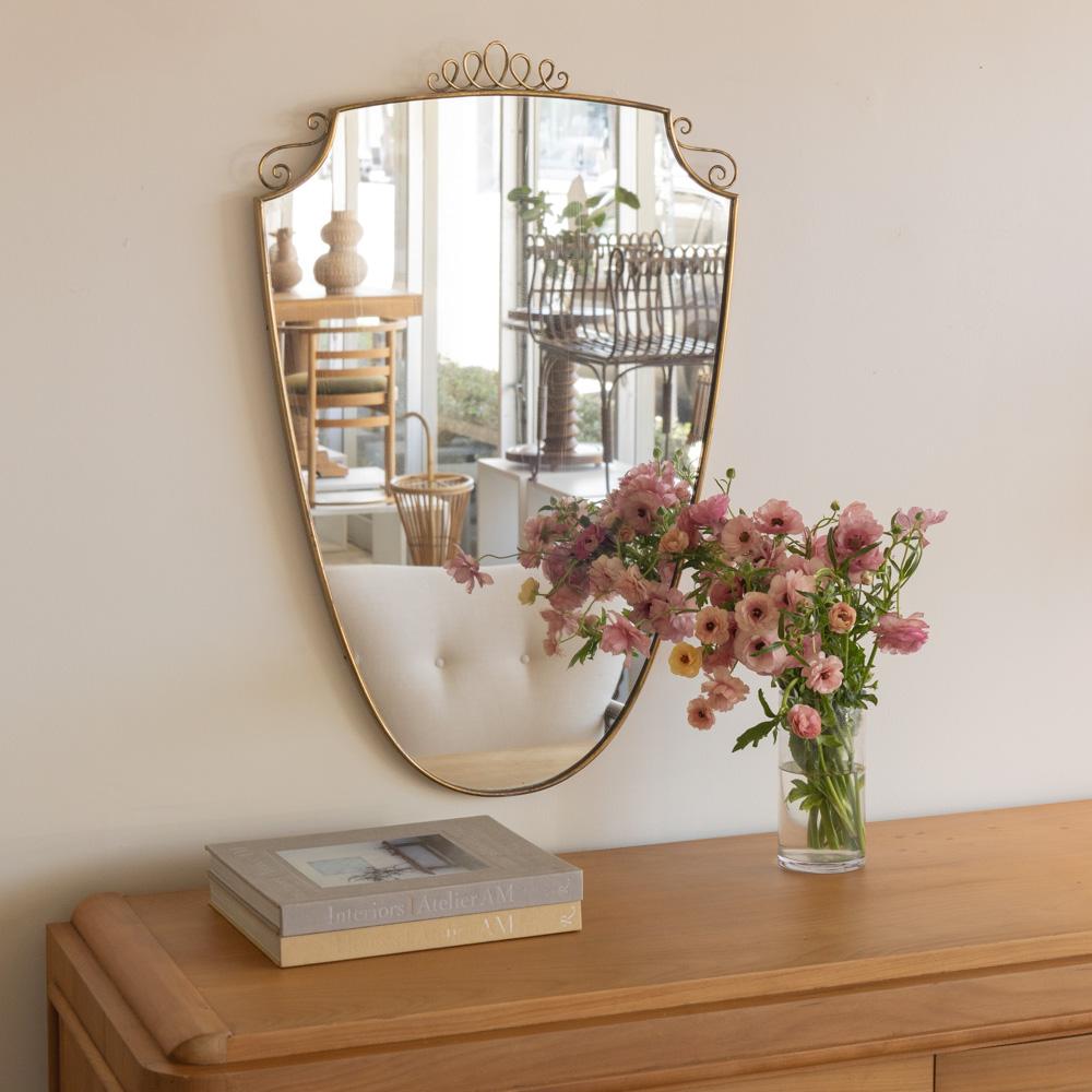 Miroir en laiton italien des années 1950 Bon état - En vente à Los Angeles, CA