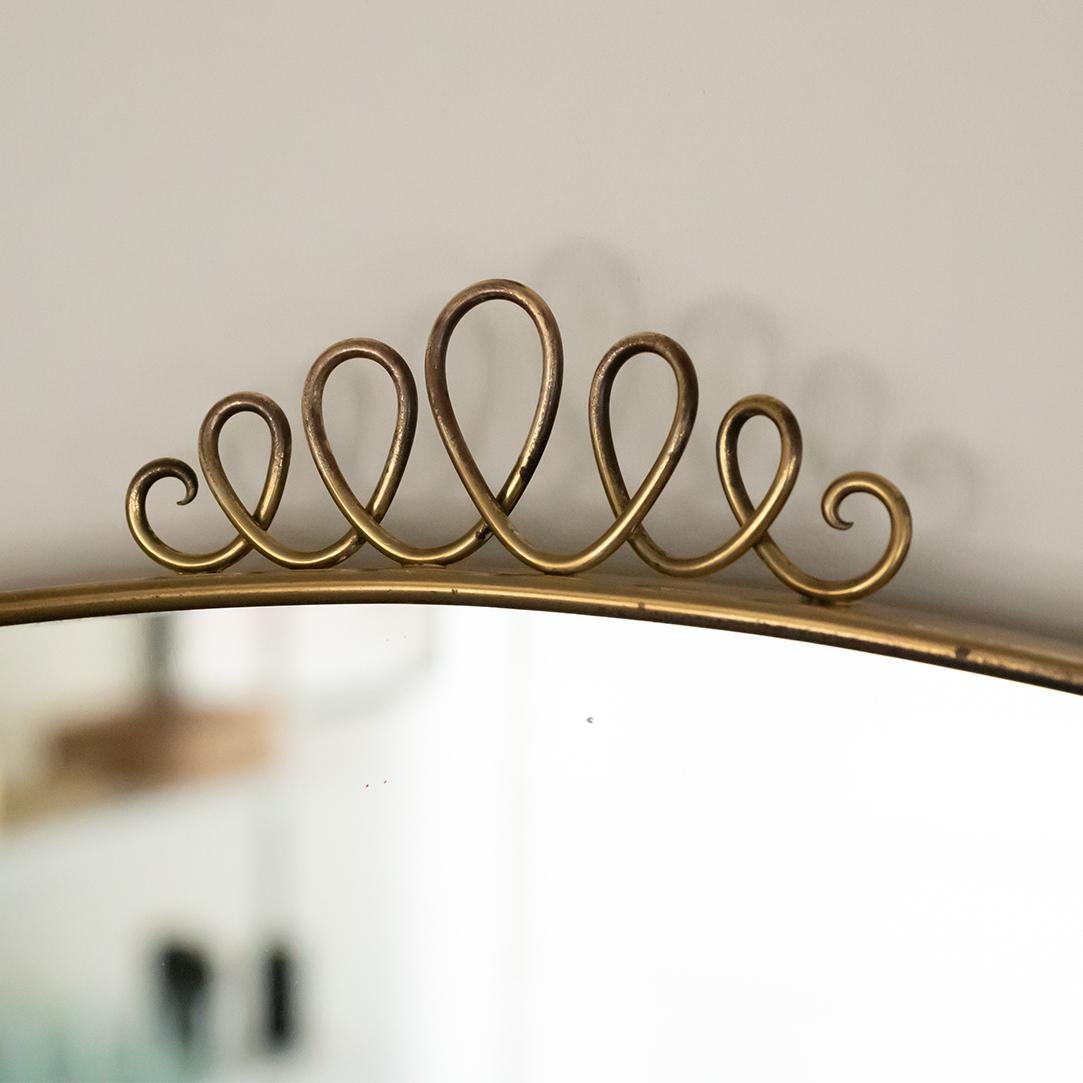 Mid-20th Century 1950s Italian Brass Shield Mirror with Loop Detail