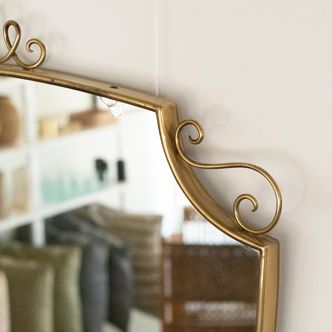 1950s Italian Brass Shield Mirror with Loop Detail 1
