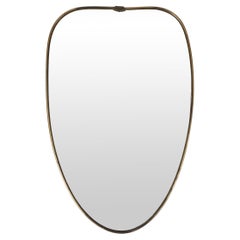 1950s Italian Brass Shield Mirror with Shell Detail In The Manner Of Gio Ponti