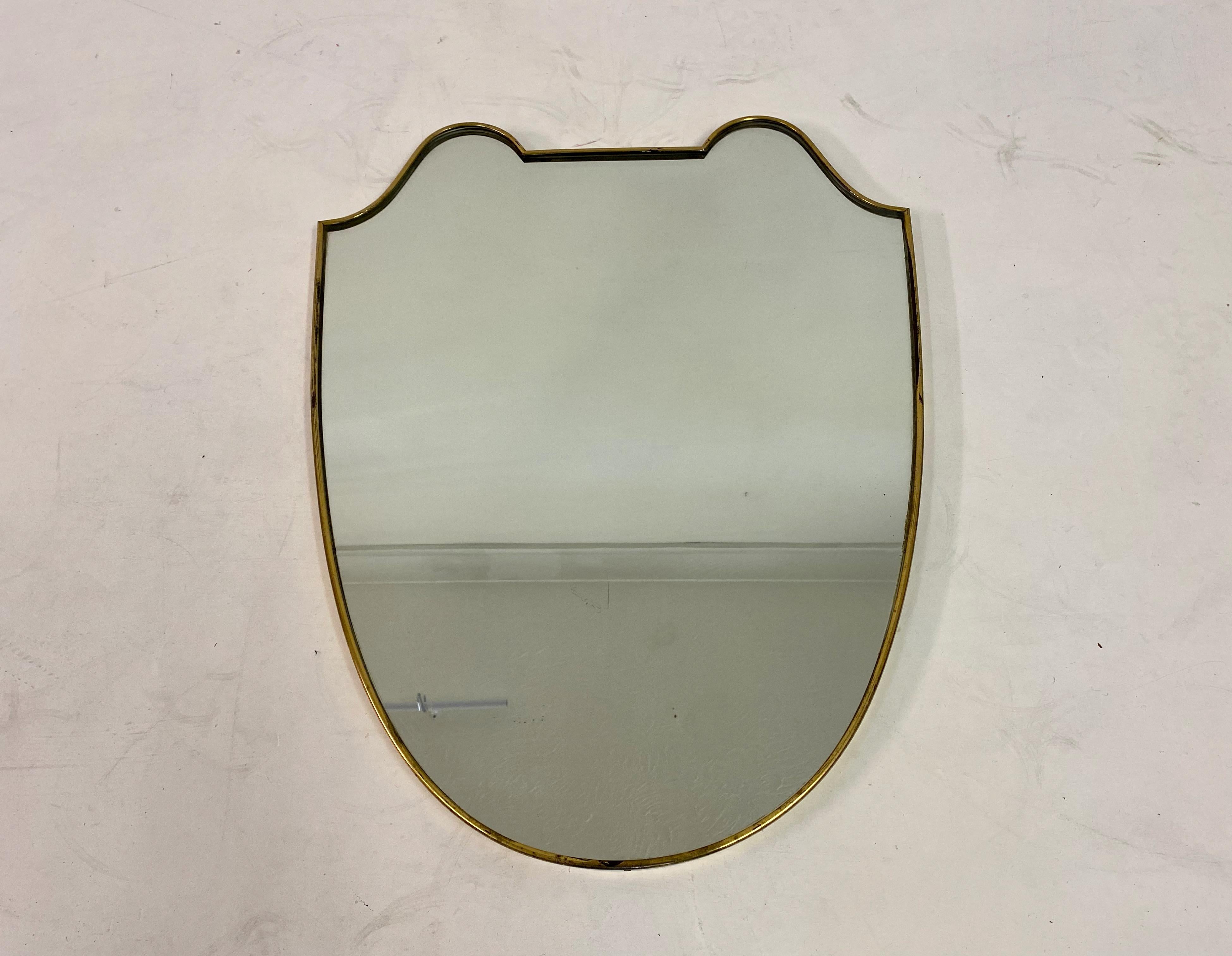 1950s Italian Brass Shield Shaped Mirror For Sale 4