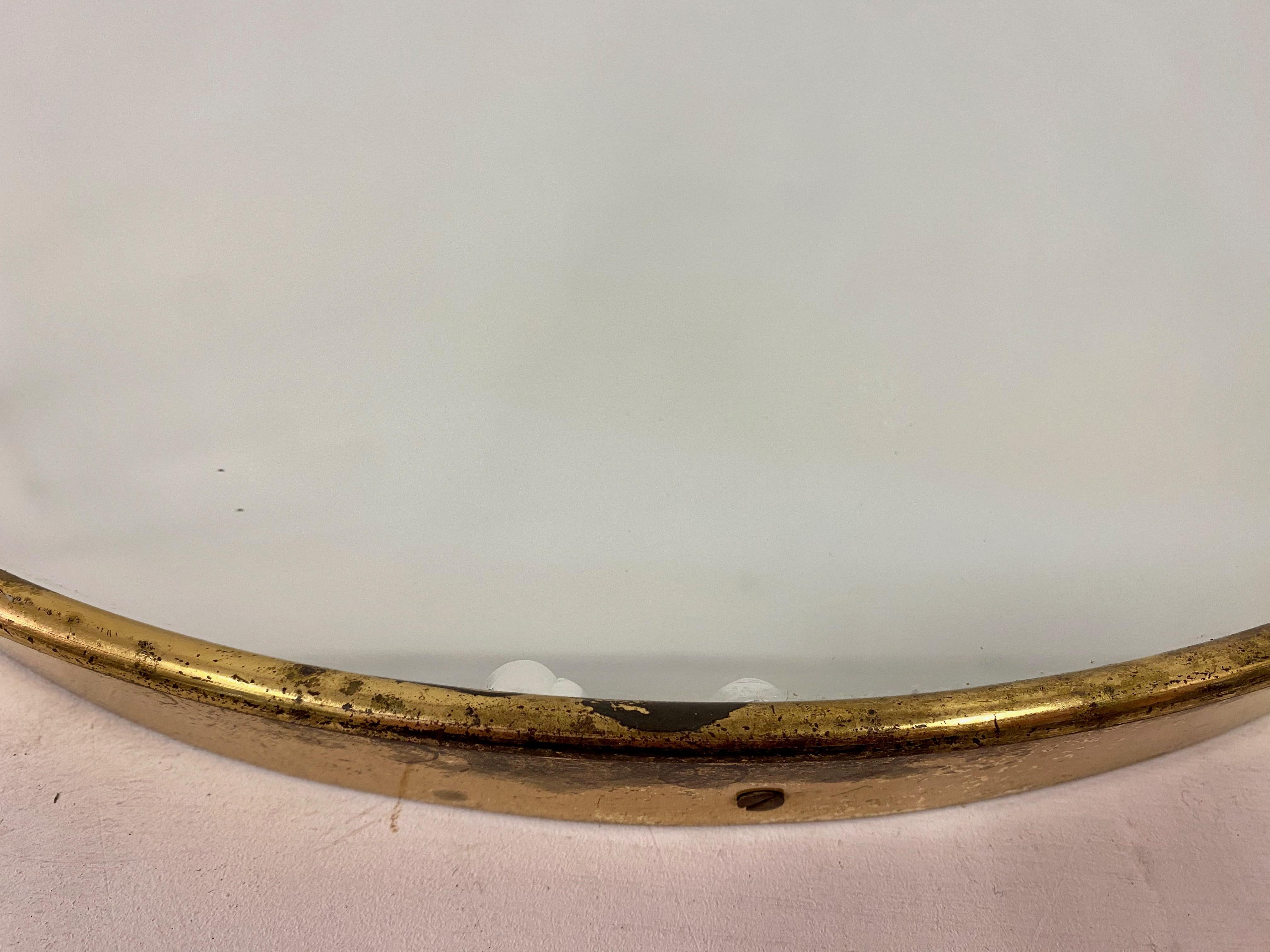 Mid-Century Modern 1950s Italian Brass Shield Shaped Mirror For Sale
