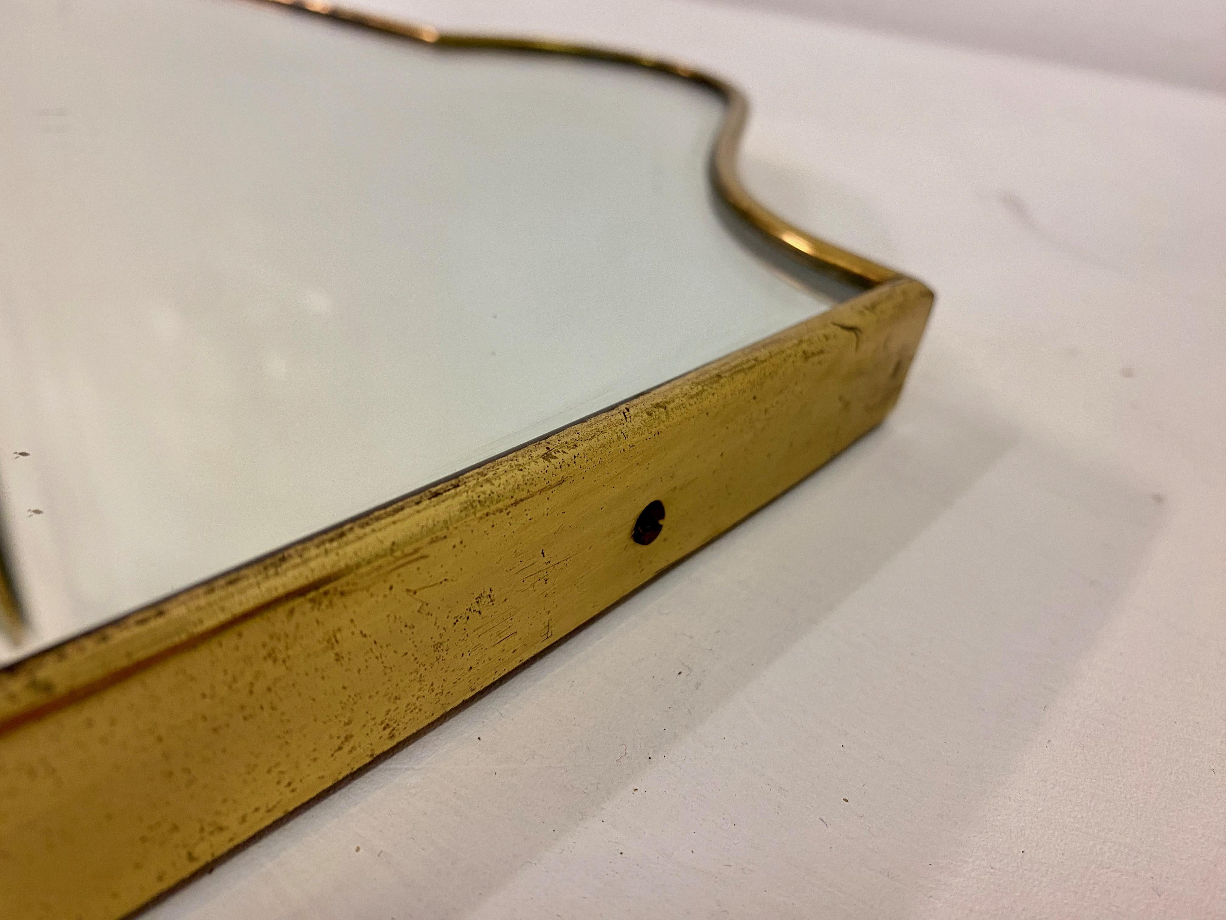1950s Italian Brass Shield Shaped Mirror For Sale 2