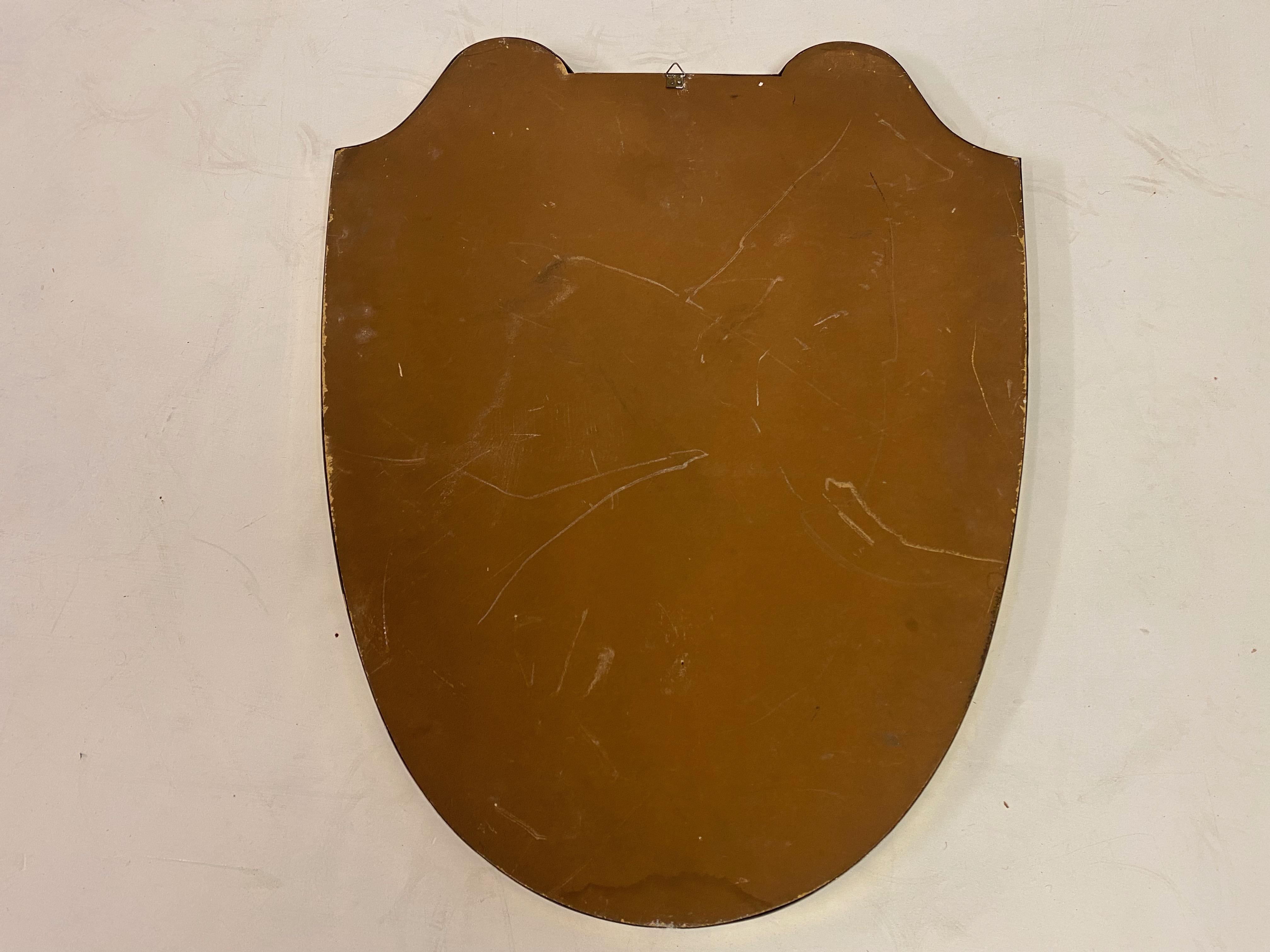 1950s Italian Brass Shield Shaped Mirror For Sale 3