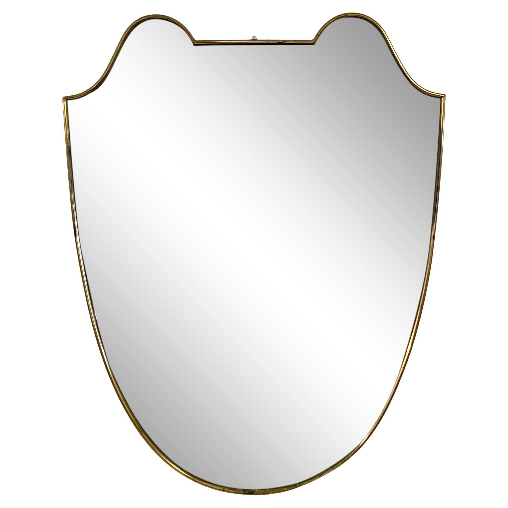 1950s Italian Brass Shield Shaped Mirror