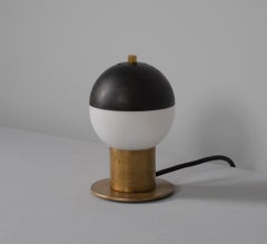 1950s Italian Brass Table Lamp with Spherical Opaline Glass Shades