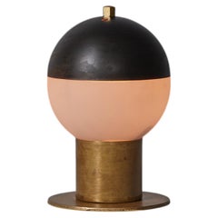 1950s Italian Brass Table Lamp with Spherical Opaline Glass Shades