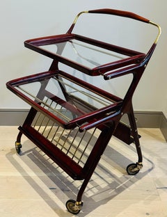 1950s Italian Brass & Wood Bar Cart or Drinks Trolley by Cesare Lacca - Cassina