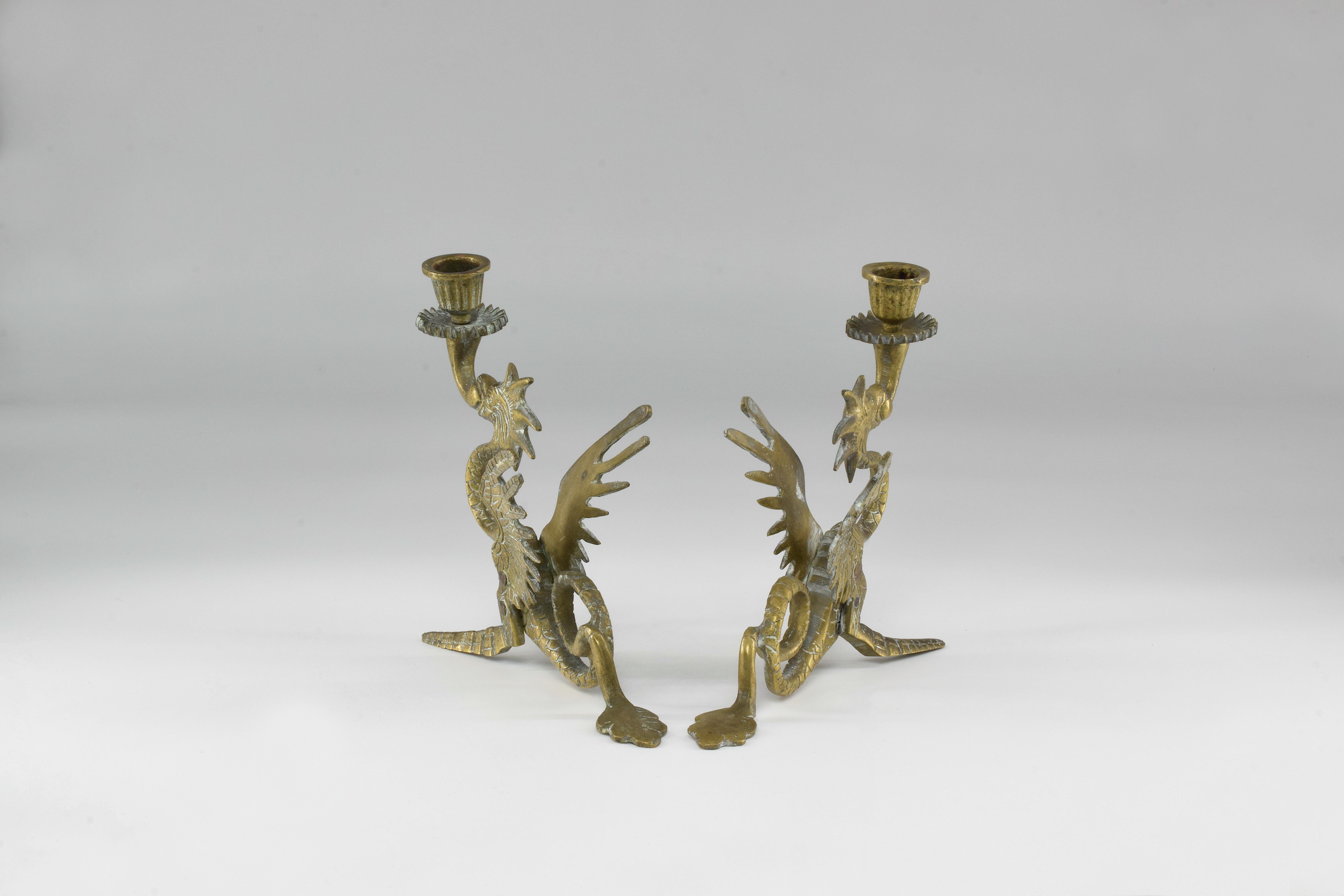 1950's Italian Bronze Dragon Candlesticks 8