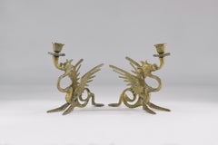 1950's Italian Bronze Dragon Candlesticks