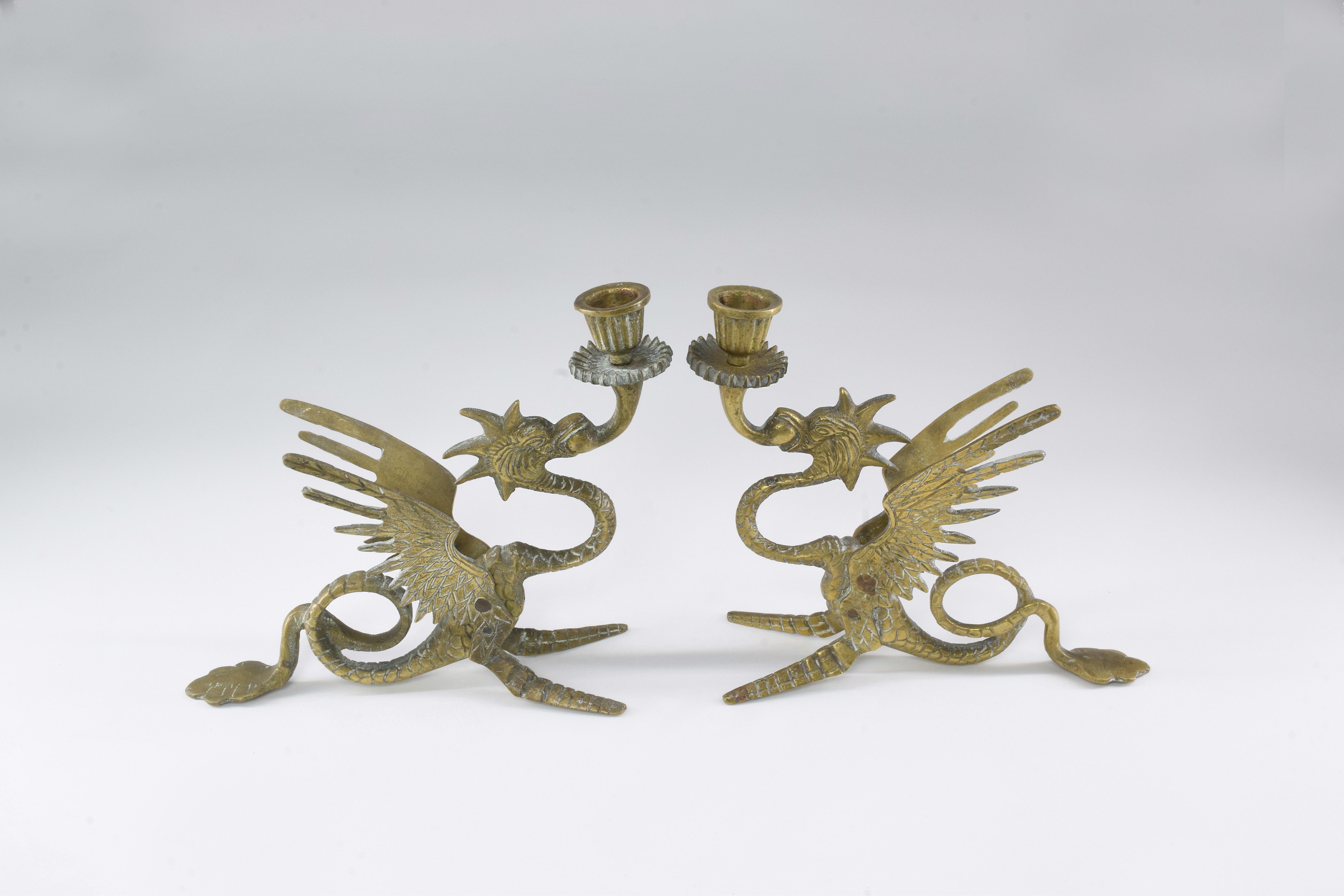 1950's Italian Bronze Dragon Candlesticks 5