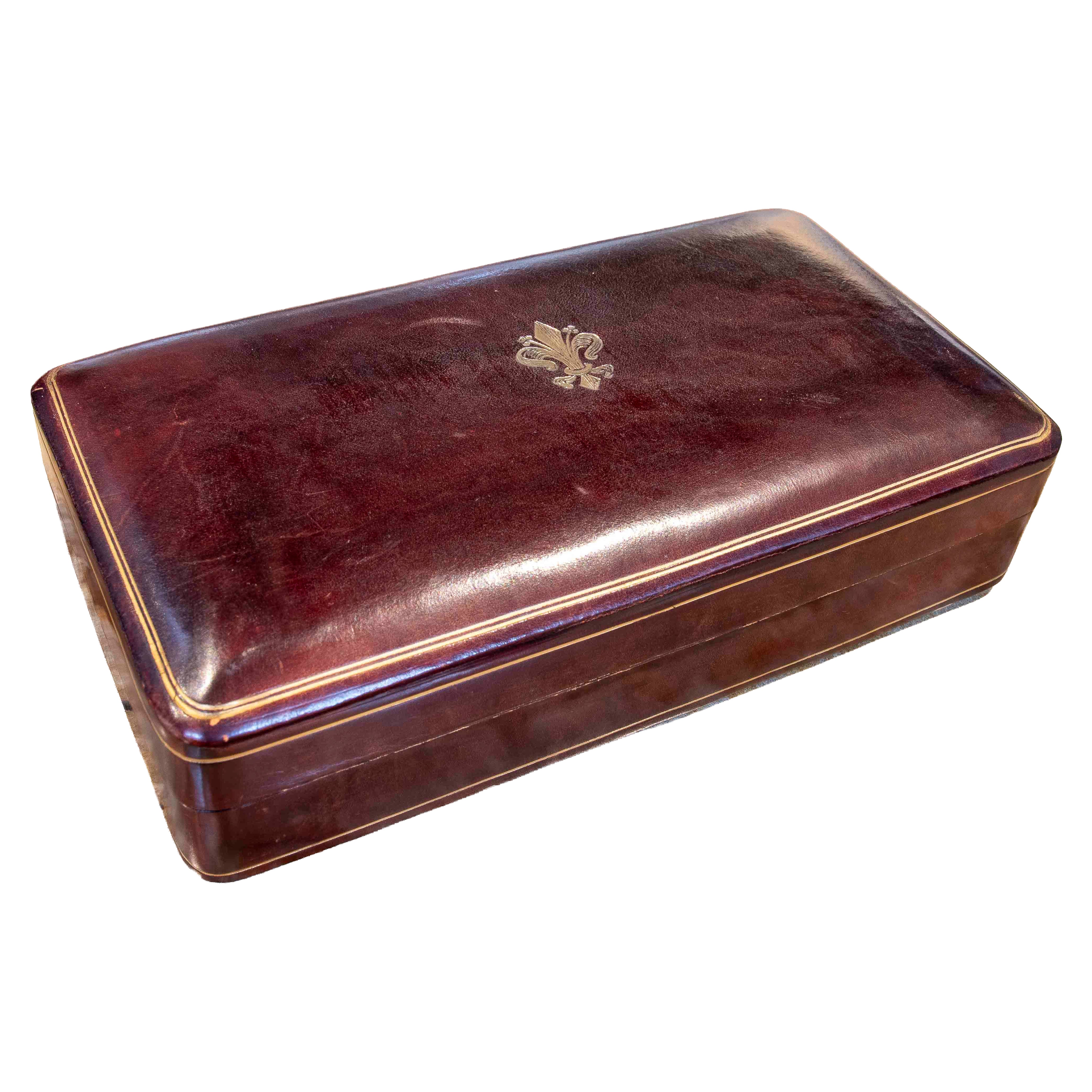 1950s Italian Brown Leather Jewelry or Desk Box, Florence