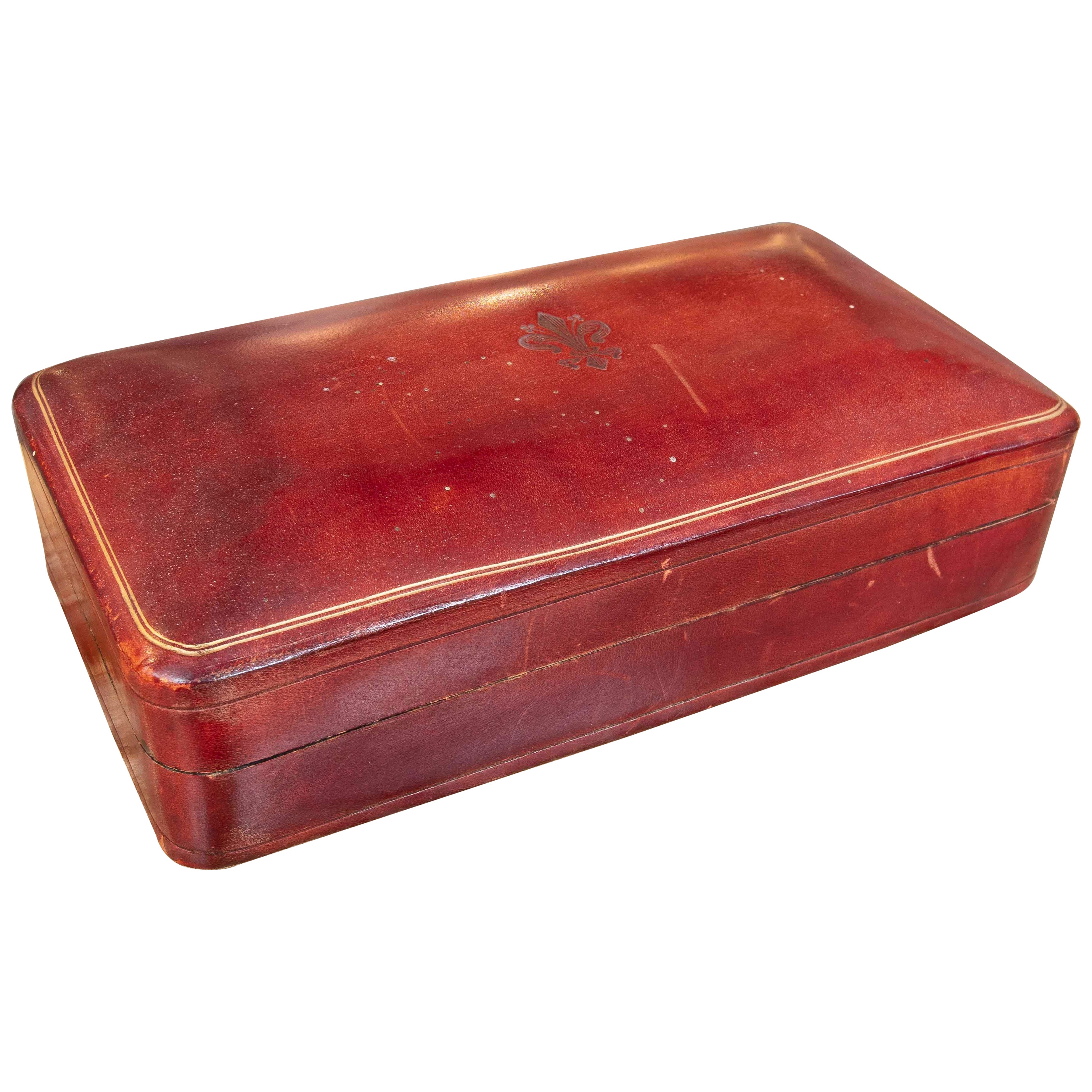 1950s Italian Burgundy Leather Jewelry or Desk Box, Florence