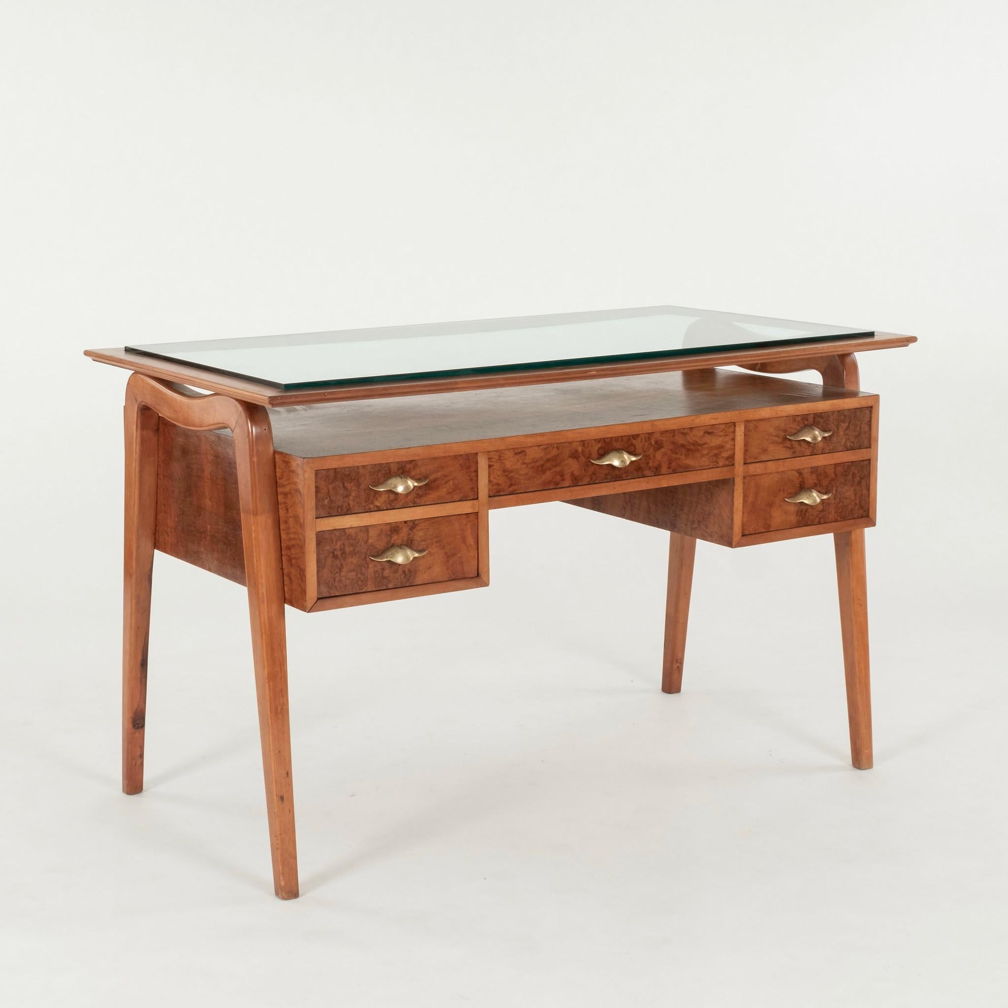 Mid-Century Modern 1950s Italian Burl Maple Desk For Sale