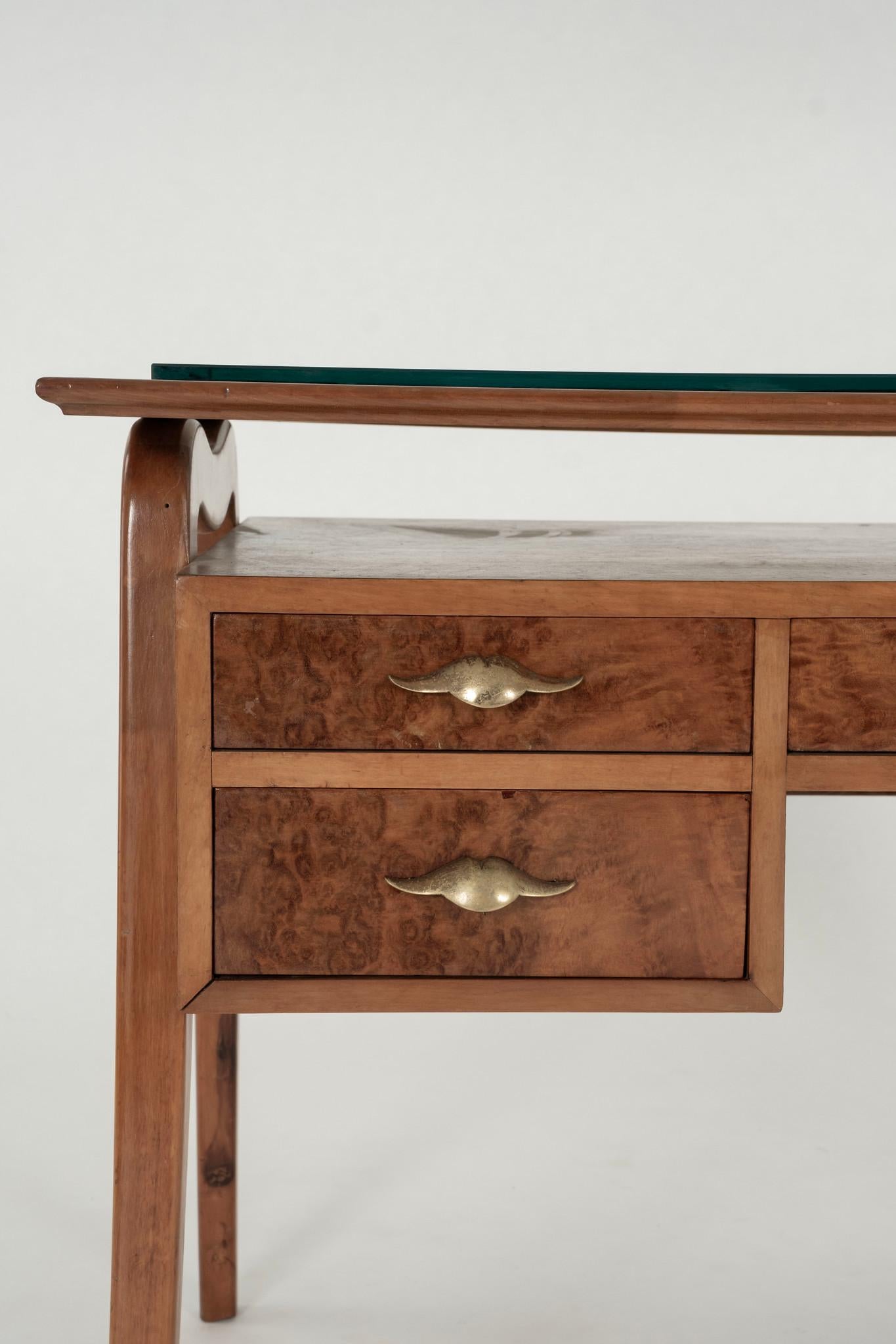 1950s Italian Burl Maple Desk For Sale 1