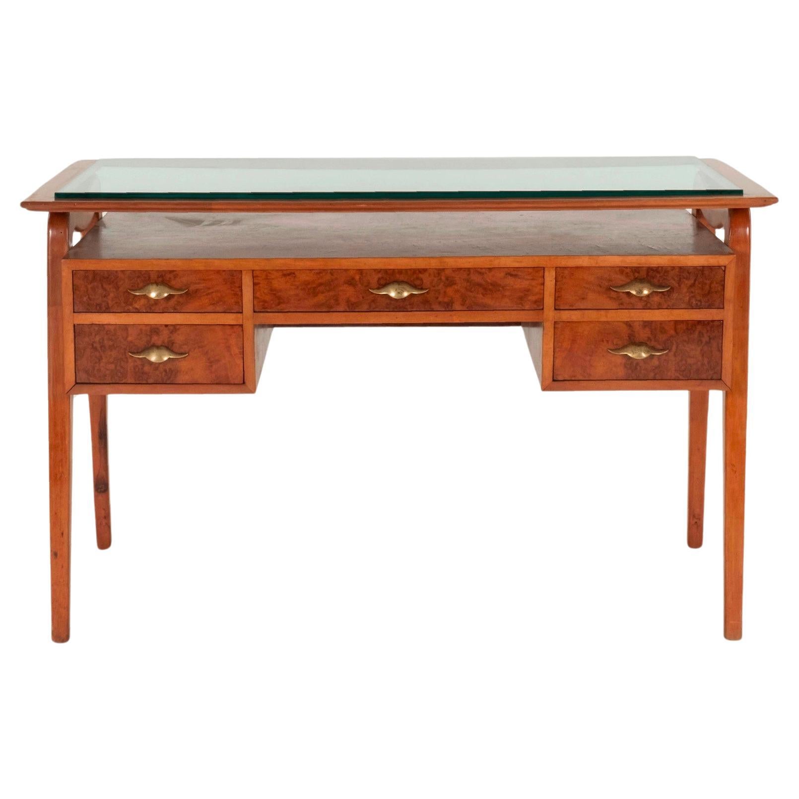 Bureau italien des années 1950 en loupe d'érable
