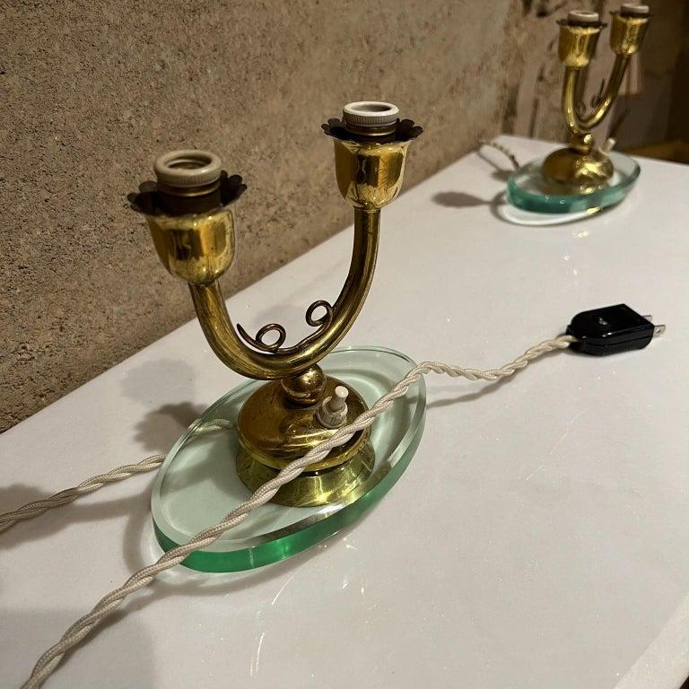 1950s Italian Candelabra Brass Table Lamps on Floating Glass Italy For Sale 7