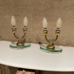 1950s Italian Candelabra Brass Table Lamps on Floating Glass Italy