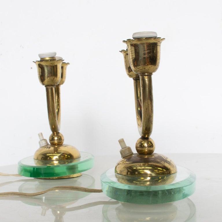 Mid-20th Century 1950s Italian Candelabra Brass Table Lamps on Floating Glass Italy For Sale